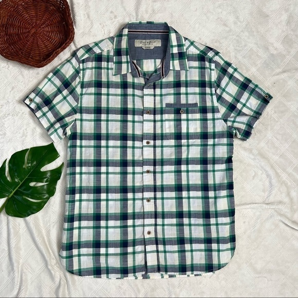 Gable & Grant White Blue Green Plaid Casual Button Down Short Sleeve Shirt XL - Picture 7 of 11